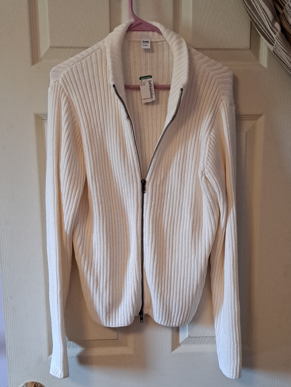 Simons Twik Cream Ribbed Zip-Front Sweater NWT